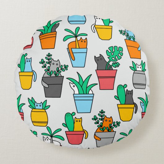 植木鉢の猫 ラウンドクッション (正面)