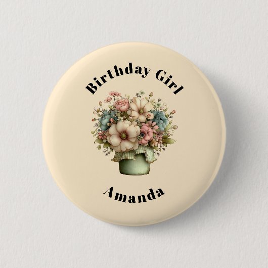 植木鉢の華やかな花たち 誕生日のお姫様 缶バッジ (正面)