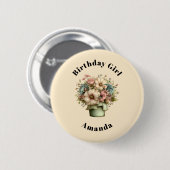 植木鉢の華やかな花たち 誕生日のお姫様 缶バッジ (正面&裏面)
