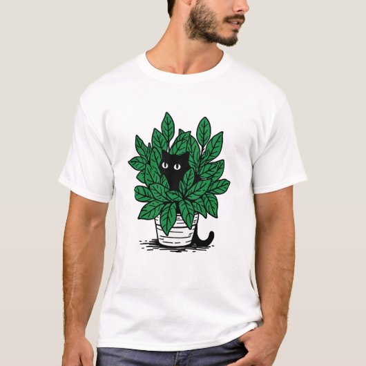 植木鉢の黒ネコ Tシャツ (正面)