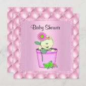 植木鉢ピンクベビーシャワー招待状ダイヤモンド新規 招待状 (正面/裏面)