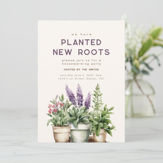植栽された新しいルーツ引っ越し祝いパーティーパーティー招待状 招待状 (スタンド正面)