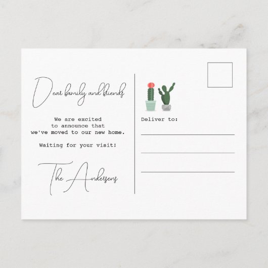 植栽された新しい根のアドレスCactus水の色の移動 案内ポストカード (裏面)