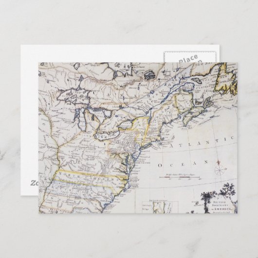 植民地アメリカ: 地図、c1770 ポストカード (正面/裏面)