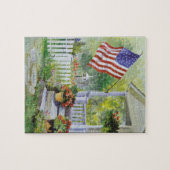 植民地国の家の米国旗のフロント・ポーチ ジグソーパズル (横)