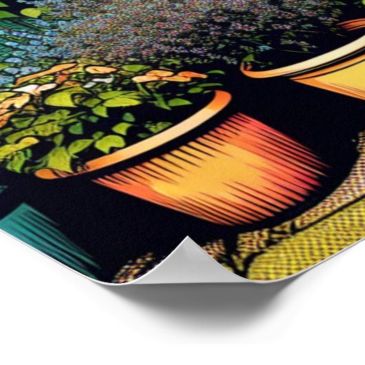 植物かわいらしの屋外トレリスとポット ポスター (角)