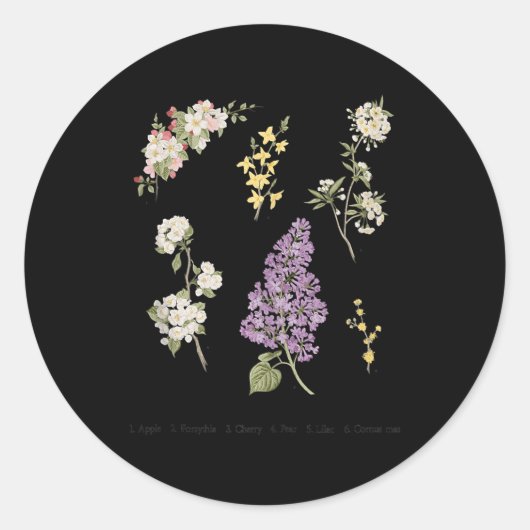 植物かわいらしプリント開花木薄紫リンゴ ラウンドシール (正面)