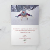 植物が飾られた喜びの折りたたみ写真ホリデーカード シーズンカード (内部)