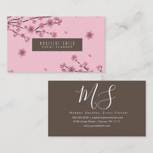 植物さくらんぼの花が散る花びらズピンクアート 名刺 (正面/裏面)