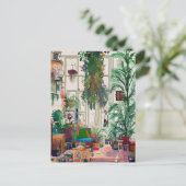 植物でいっぱいのボホリビングルーム ポストカード (スタンド正面)