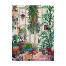 植物でいっぱいのボホリビングルーム