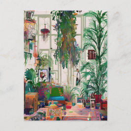 植物でいっぱいのボホリビングルーム ポストカード