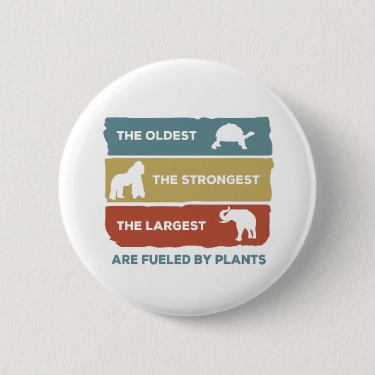 植物で動くビーガン動物ふっ飛ぶ 缶バッジ (正面)