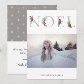 植物で飾られたノエル フラット ホリデー フォト カード (正面/裏面)