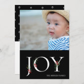 植物で飾られた喜びのフラットホリデー写真カード シーズンカード (正面/裏面)