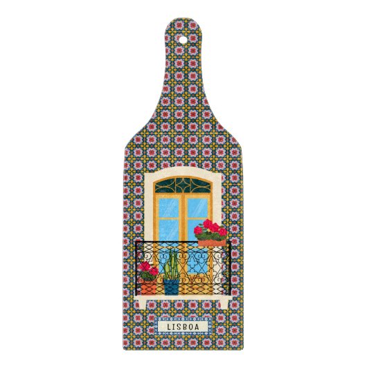 植物とタイルを持つリスボンハウスウィンドウ カッティングボード (正面)