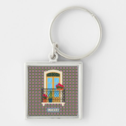 植物とタイルを持つリスボンハウスウィンドウ キーホルダー (正面)