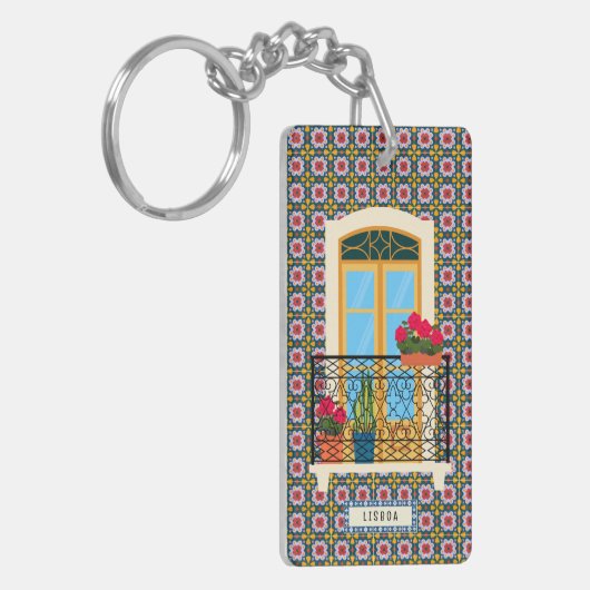 植物とタイルを持つリスボンハウスウィンドウ キーホルダー (正面左)