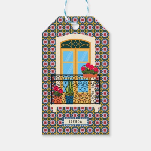 植物とタイルを持つリスボンハウスウィンドウ ギフトタグ (正面)