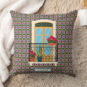 植物とタイルを持つリスボンハウスウィンドウ クッション (ブランケット)