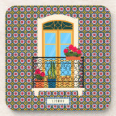 植物とタイルを持つリスボンハウスウィンドウ コースター (正面)