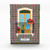 植物とタイルを持つリスボンハウスウィンドウ フォトブロック (正面)