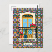 植物とタイルを持つリスボンハウスウィンドウ ポストカード (正面/裏面)