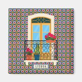 植物とタイルを持つリスボンハウスウィンドウ マグネット