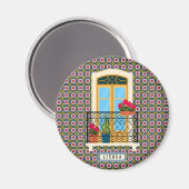 植物とタイルを持つリスボンハウスウィンドウ マグネット (正面/裏面)