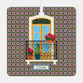 植物とタイルを持つリスボンハウスウィンドウ メタルオーナメント (正面)