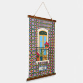 植物とタイルを持つリスボンハウスウィンドウ 吊り下げ型タペストリー (傾斜あり)