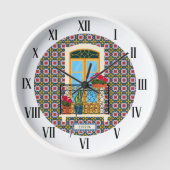 植物とタイルを持つリスボンハウスウィンドウ 壁時計 (正面)