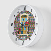 植物とタイルを持つリスボンハウスウィンドウ 壁時計 (傾斜)