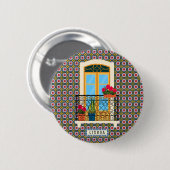 植物とタイルを持つリスボンハウスウィンドウ 缶バッジ (正面&裏面)