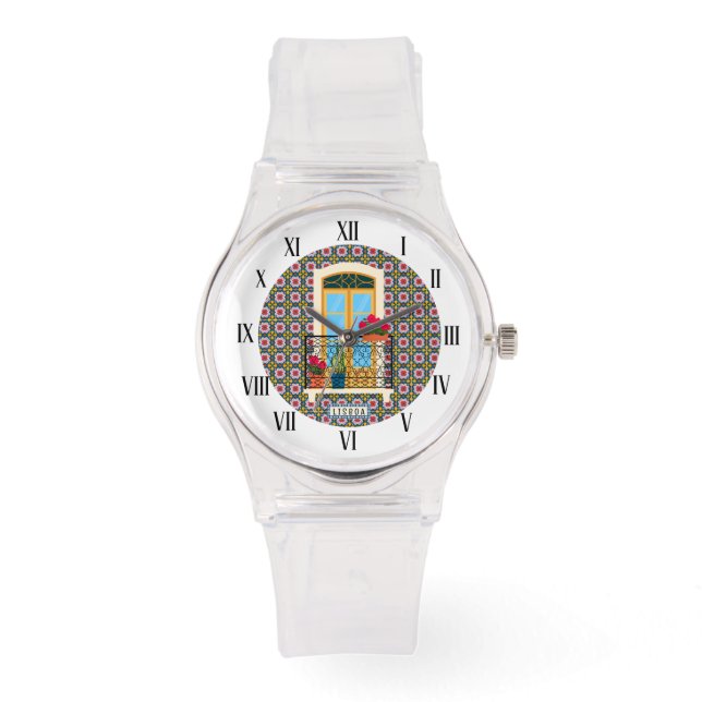 植物とタイルを持つリスボンハウスウィンドウ 腕時計 (正面)