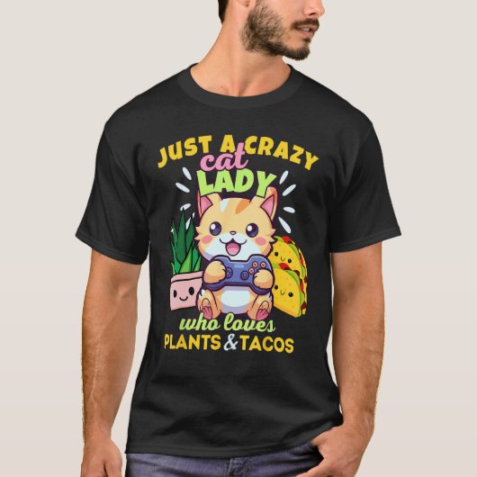植物とタコスが大好きな猫好き女子 Ga Tシャツ (正面)