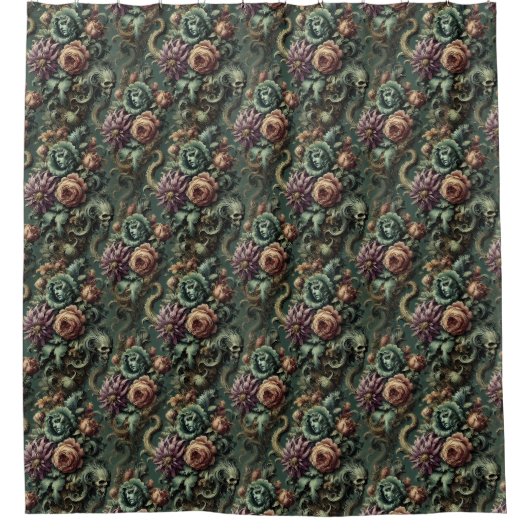 植物とパンデモニウム – ゴシック様式のバロック シャワーカーテン (正面)