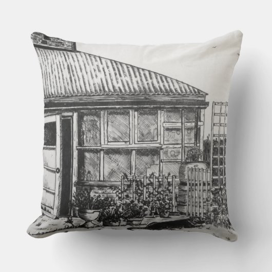 植物とフェンシングを持つ庭の犬のスケッチ クッション (正面)