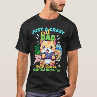 植物とボバビデオゲームが好きな猫好きパパ Tシャツ