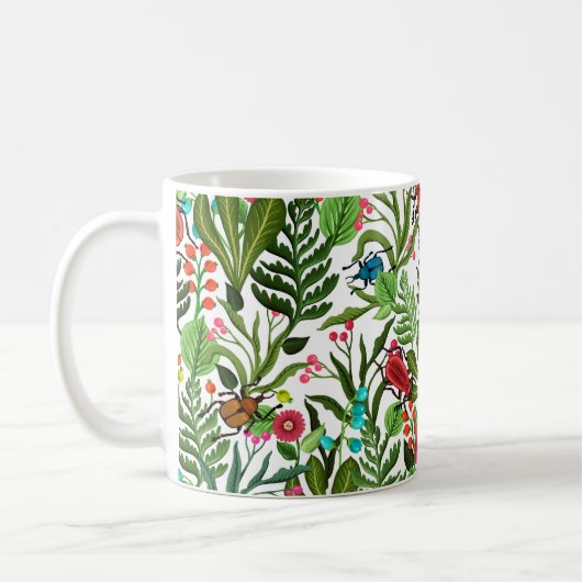 植物と昆虫を縫い合わせた模様 コーヒーマグカップ (左)