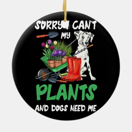 植物と犬の恋人ガーデニングとおもしろいガーデニング セラミックオーナメント (裏面)