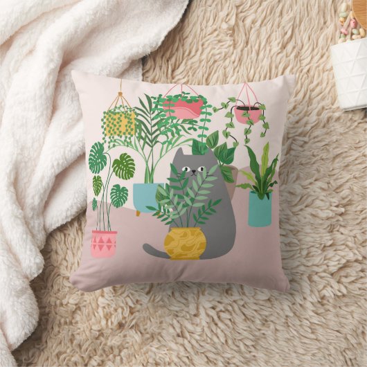 植物と猫 クッション (ブランケット)