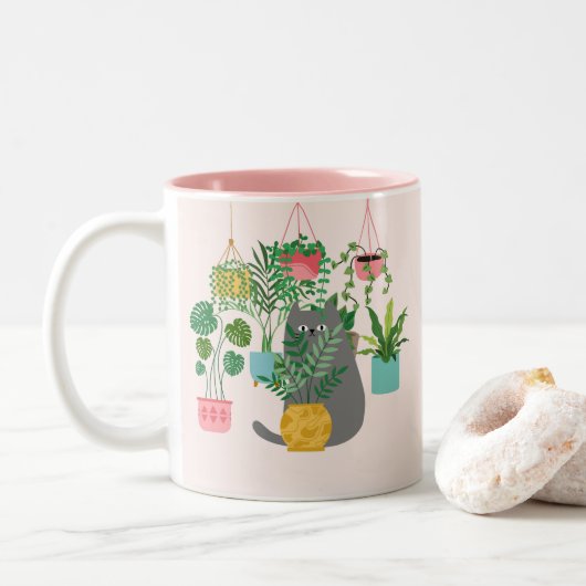 植物と猫 ツートーンマグカップ (ドーナツ)