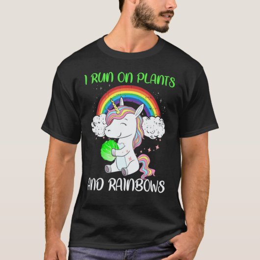 植物と虹で走る - ヴィーガンユニコーン Tシャツ (正面)