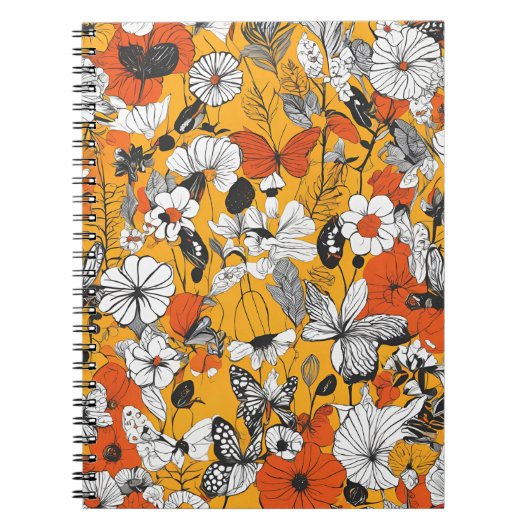 植物と蝶の芸術が描かれたノートブック ノートブック (正面)