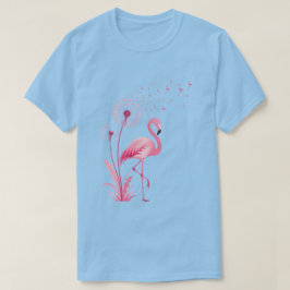 植物と鳥の芸術的なコラボ | ピンクのフラミンゴとタンポポの夢 Tシャツ
