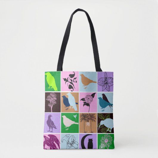 植物と鳥シルエット動物自然アート トートバッグ (正面)