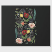 植物と黒いパグtバイフーバケット ラッピングペーパー (フラット)