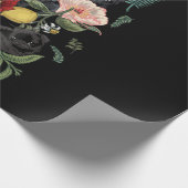 植物と黒いパグtバイフーバケット ラッピングペーパー (角)