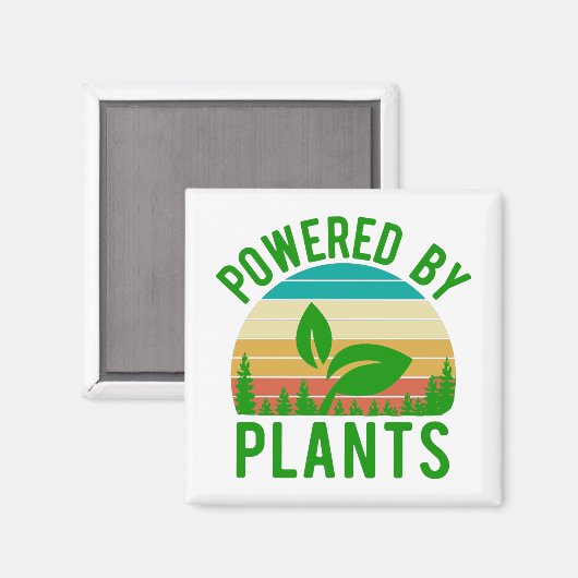 植物によって動力をおもしろい与える緑のビーガンヴィンテージ夕日 マグネット (正面/裏面)